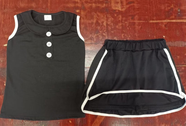 Preorder moq 5 Baby Girls Black Sleeveless Button Vest Top Short Skirts Set