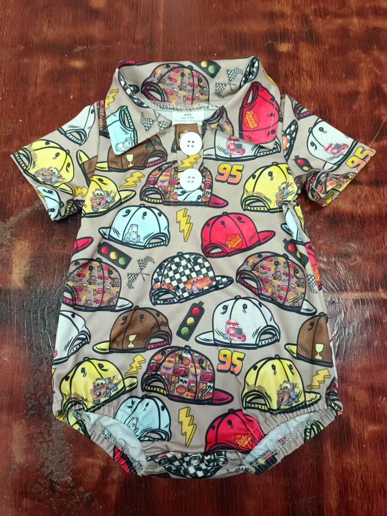 Preorder moq 5 Baby Boys Short Sleeves Lightning Hats Button Rompers