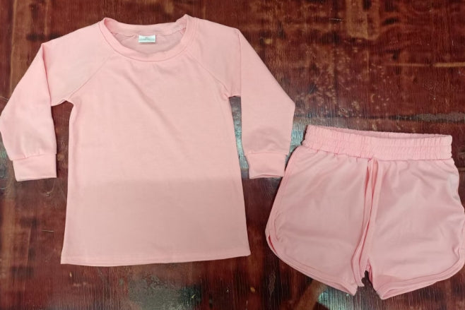 Preorder moq 5 Baby Girls Peach Long Sleeves Top Short Set