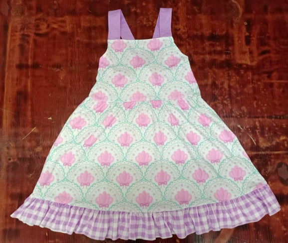Preorder moq 5 Baby Girls Lavender Strap Shells Floral Plaid Knee Length Dresses