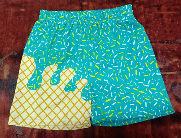 Preorder moq 5 Baby Boys Green Ice Cream Drip Team Shorts Bottoms