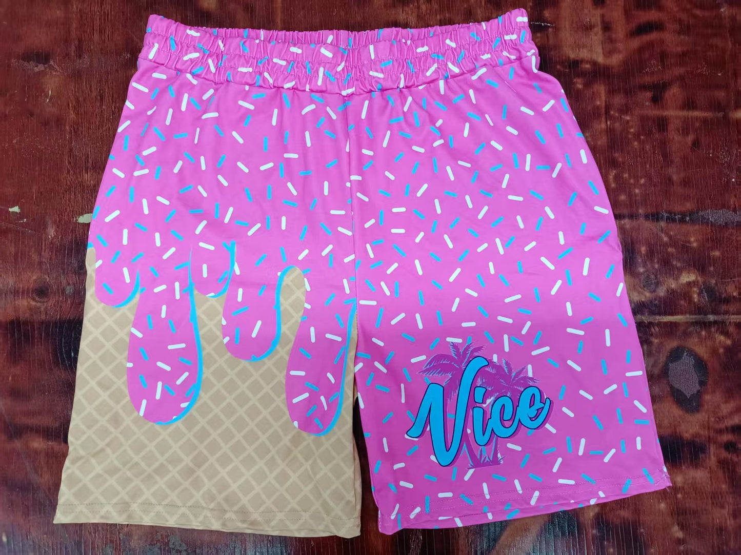 Preorder moq 5 Baby Girls Pink Ice Cream Drip Viee Team Shorts Bottoms