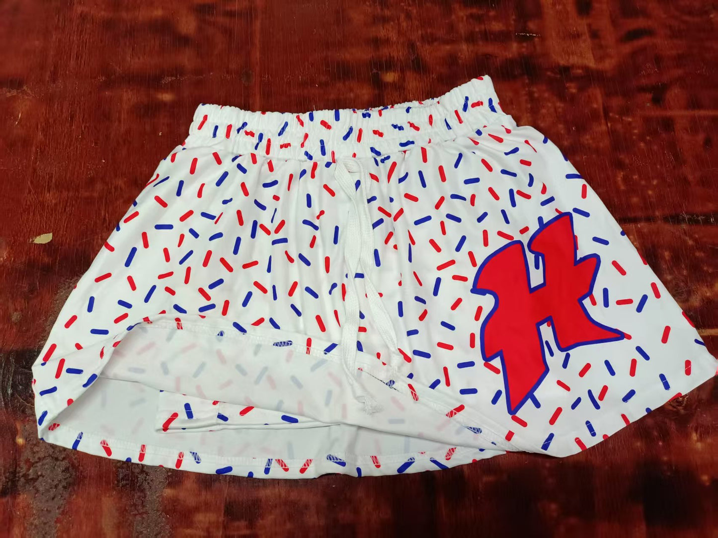 Preorder moq 5 Baby Girls Red H Ice Cream Team Short Skirts Bottoms With Belt