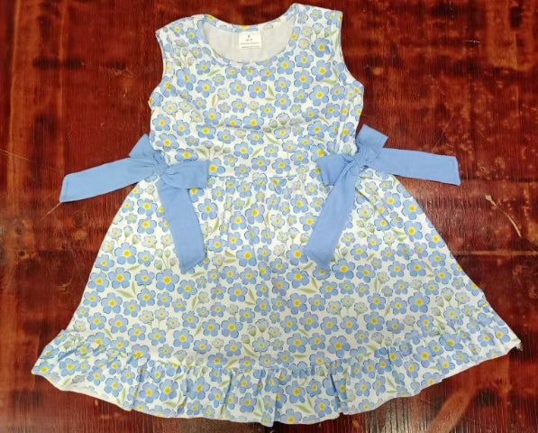 Preorder moq 5 Baby Girls Sleeveless Light Blue Floral Bows Knee Length Dresses