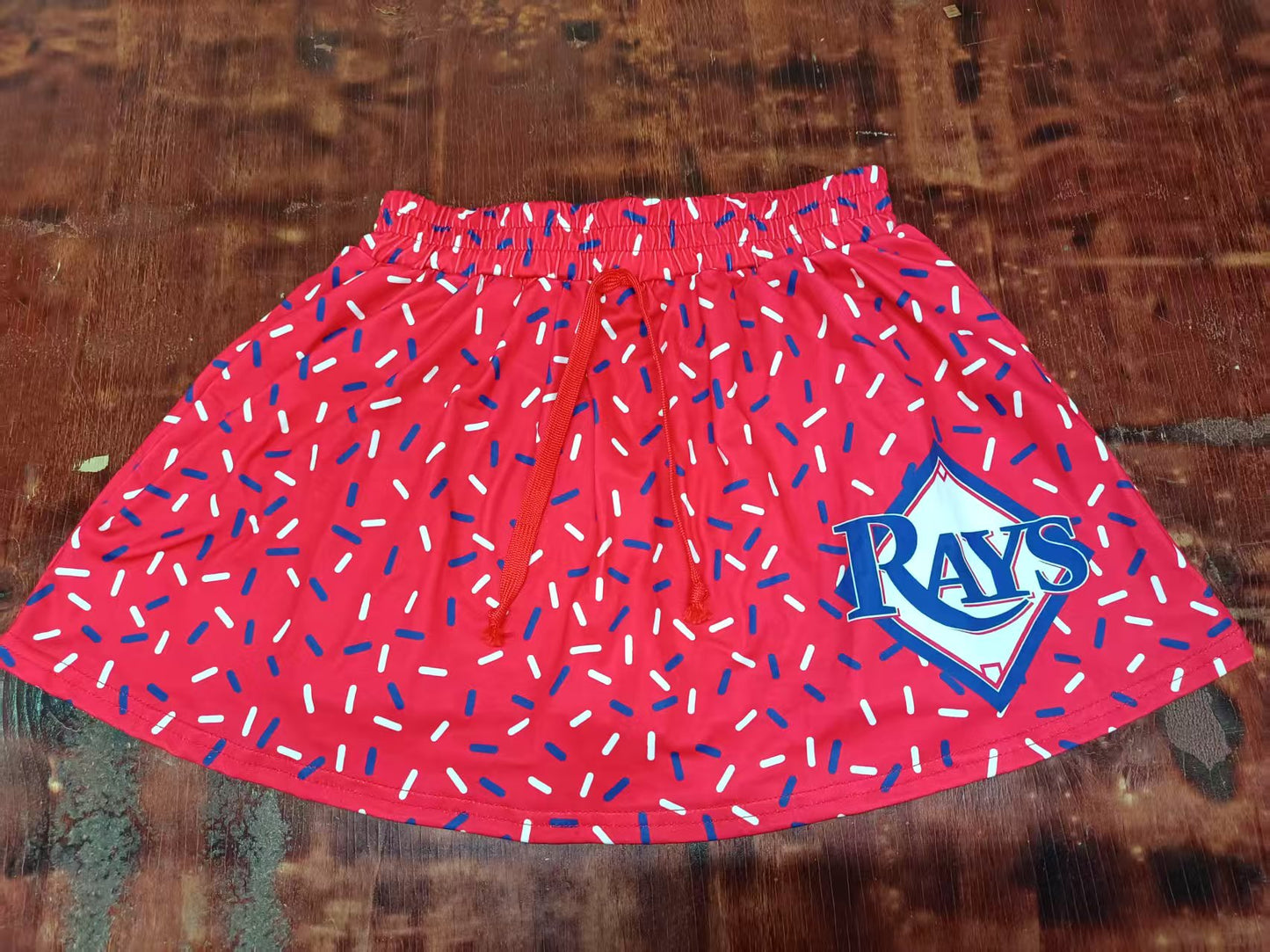 Preorder moq 5 Baby Girls Red Ice Cream Rays Team Short Skirts Bottoms With Belt