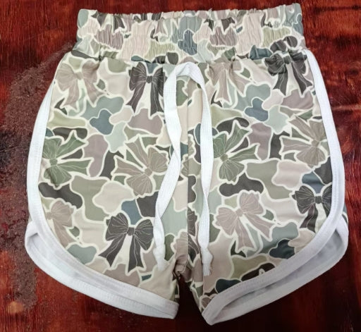 Preorder moq 5 Baby Girls Brown Khaki Camo Bows Shorts Bottoms With Belt
