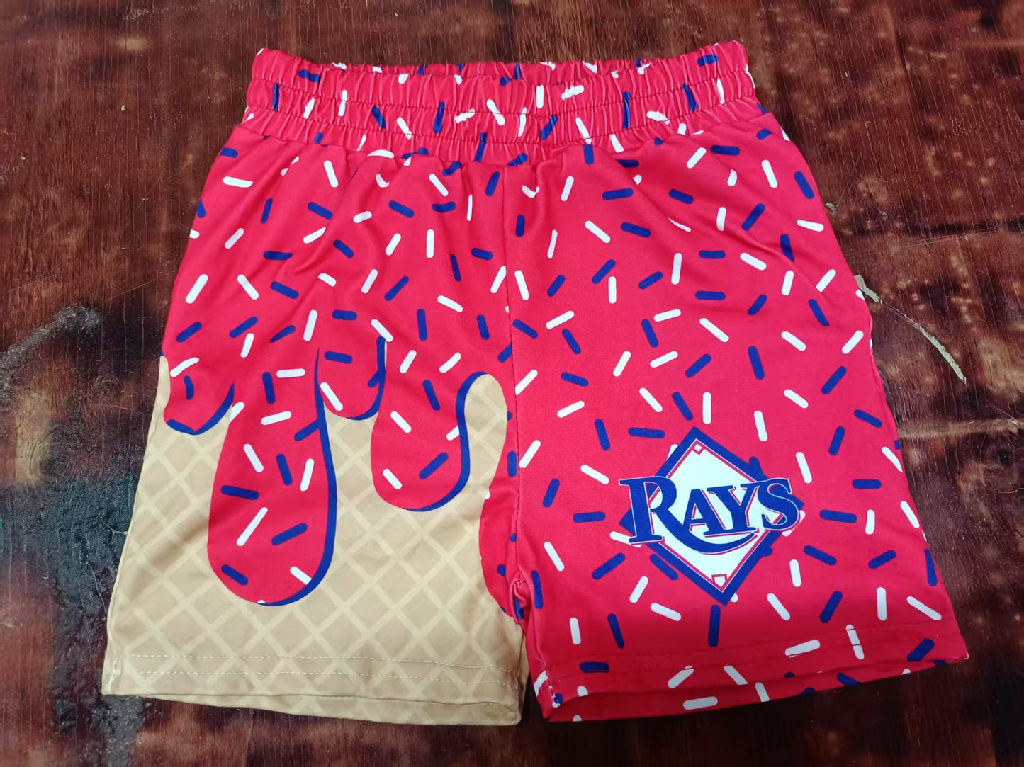 Preorder moq 5 Baby Boys Red Ice Cream Rays Team Shorts Bottoms