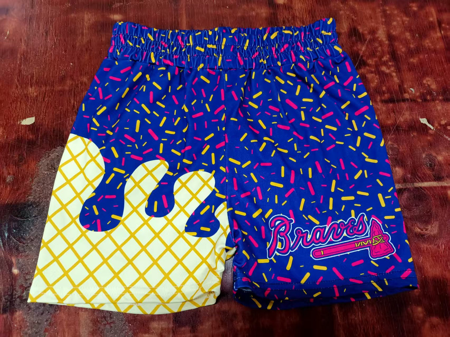 Preorder moq 5 Baby Boys Navy Ice Cream Drip Bnaves Team Shorts Bottoms