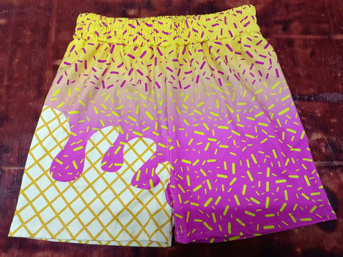 Preorder moq 5 Baby Girls Yellow Pink Ice Cream Drip Team Shorts Bottoms