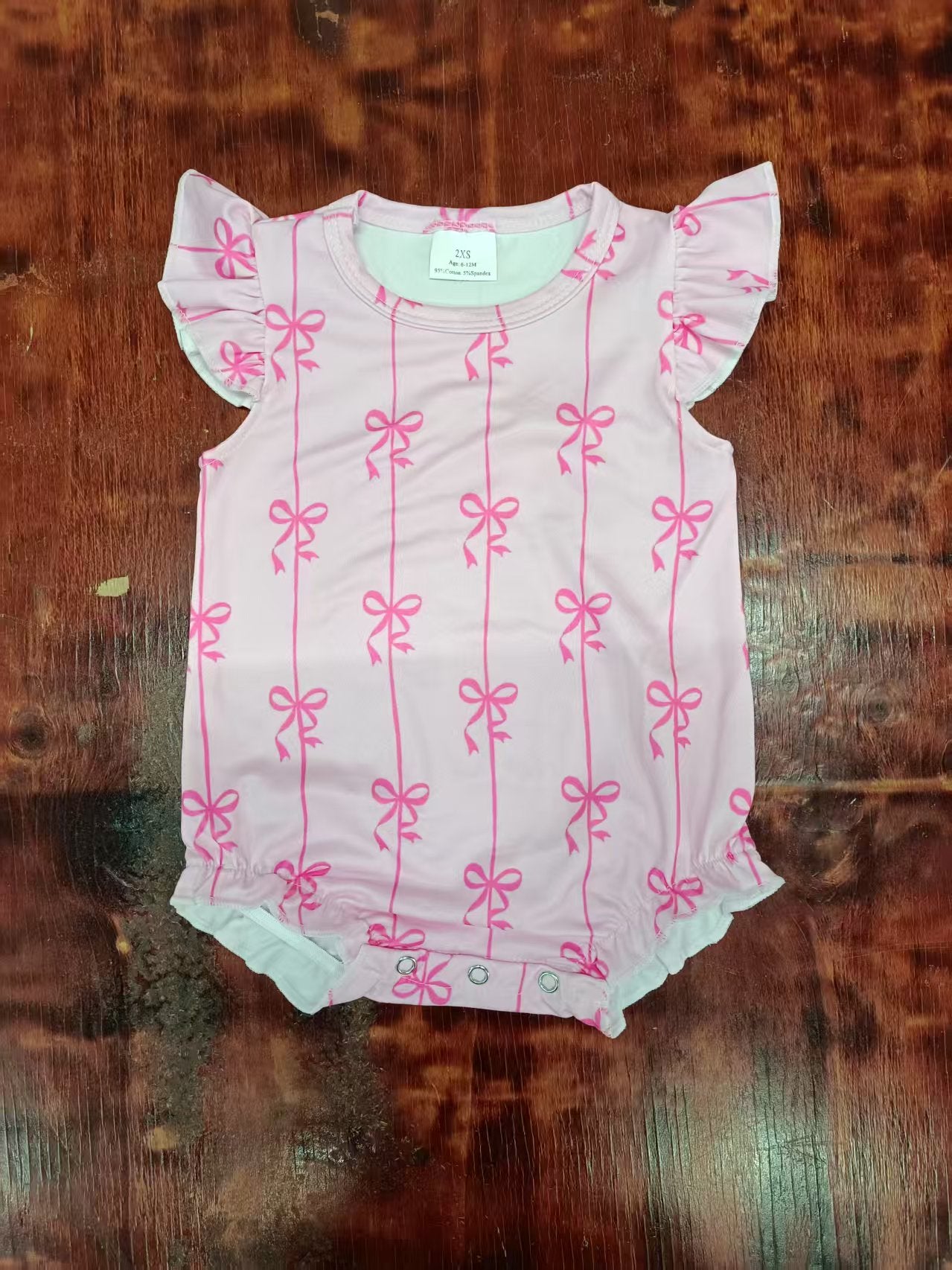 Preorder moq 5 Baby Girls Pink Flutter Sleeves Bows Stripes Ruffle Rompers