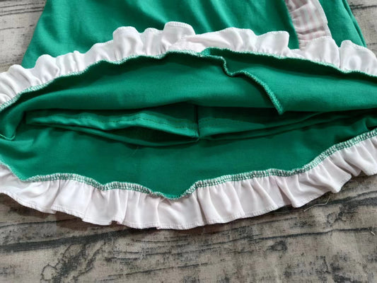 Preorder (moq 5)Baby Girls Pink Stripe Flutter Sleeves Golf Truck Top Green Ruffle Short Skirts Set