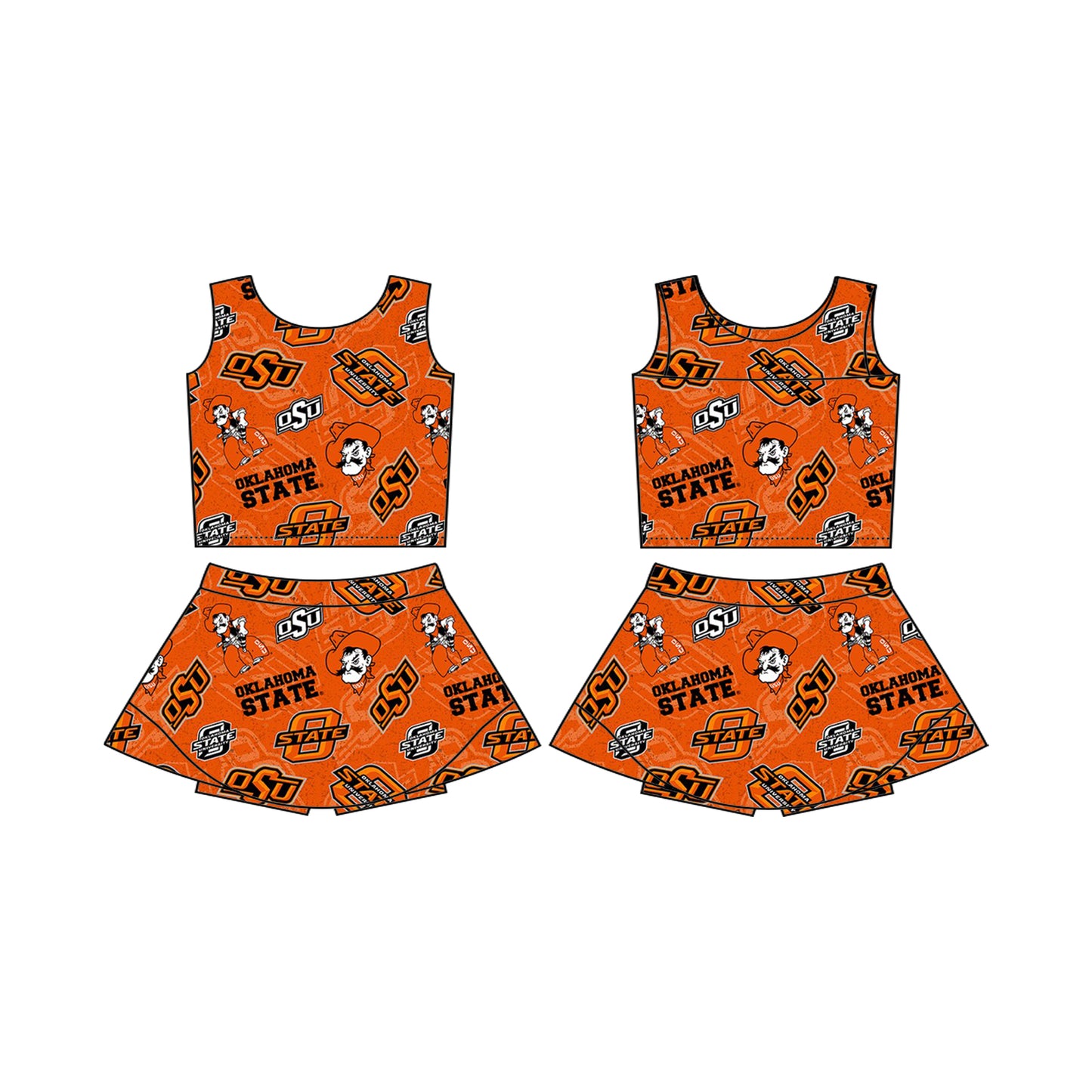 Preorder (moq 5)Baby Girls Orange OSU Team Sleeveless Top Skorts Sets