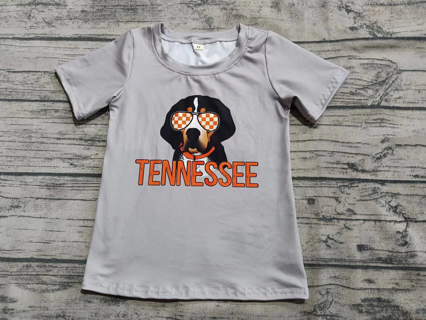 Preorder (moq 5)Baby Boys Gray Short Sleeves Dog Tennessee Shirts Top