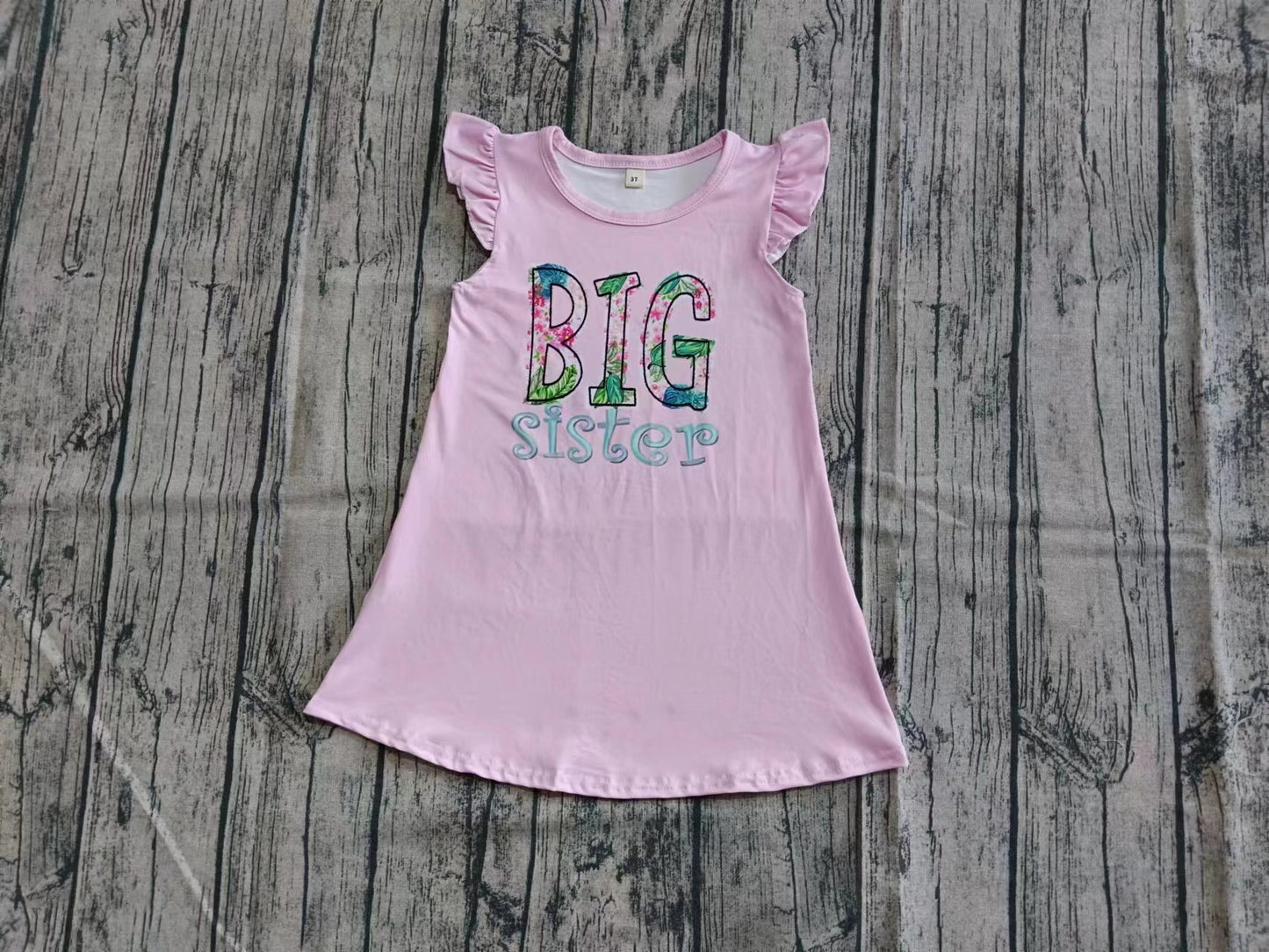 Preorder (moq 5)Baby Girls Pink Flutter Sleeves BIG Sister Shirts Top
