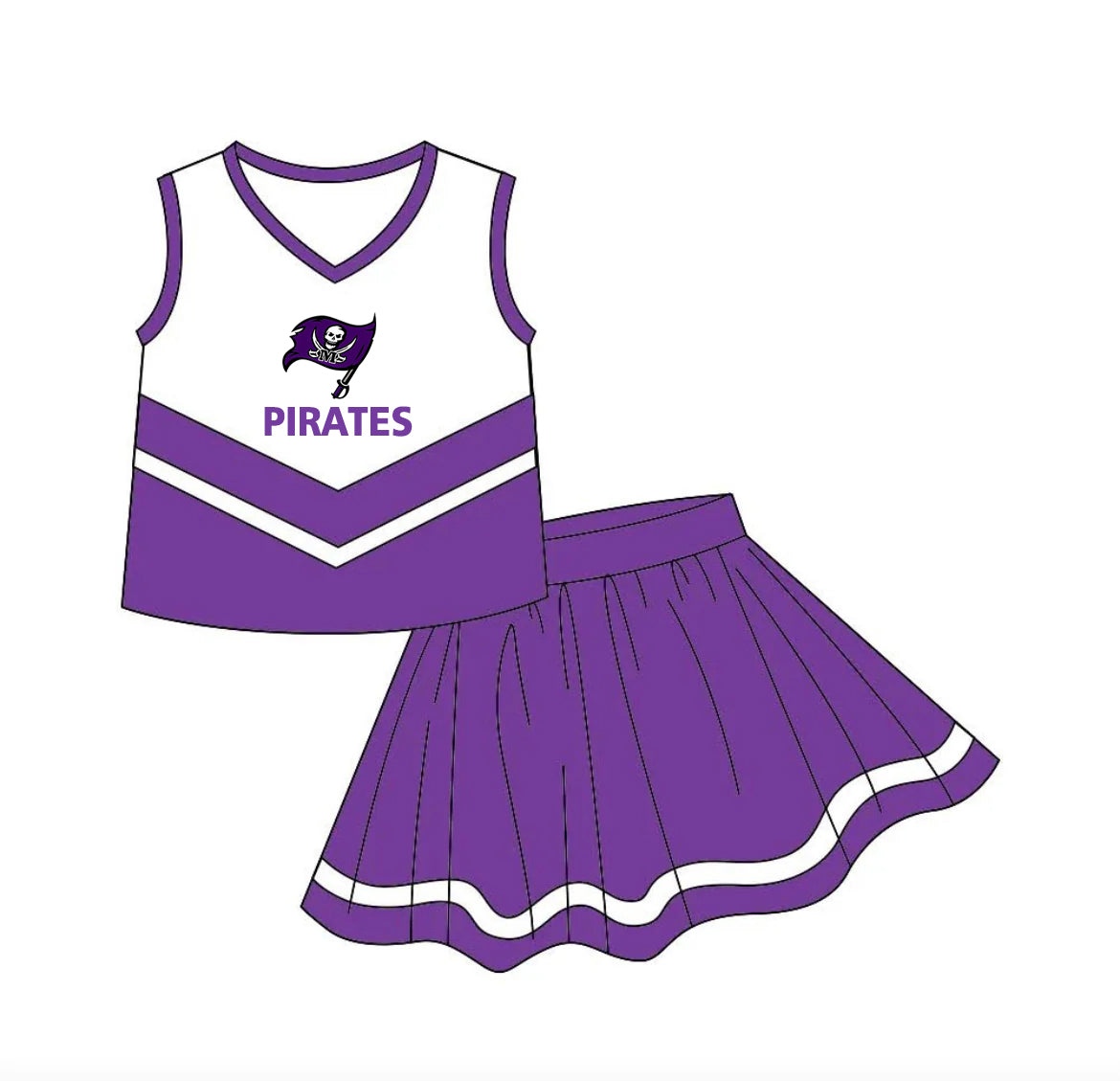 Preorder (moq 5)Baby Girls Purple Pirates Cheer Team Top Skort Shorts Clothes Sets
