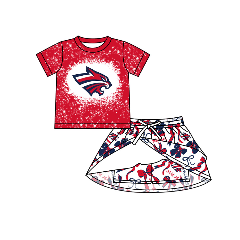 Preorder (moq 5)Baby Girls Red new Wildcats Top Bows Skorts Team Sets