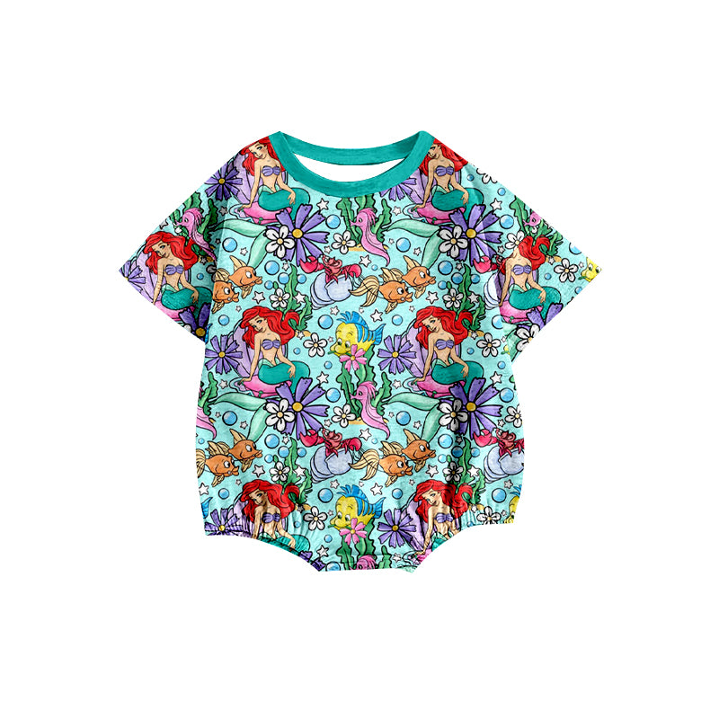 preorder(moq 5) Baby Girls Princess Mermaid Short Sleeve Rompers