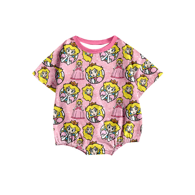 preorder(moq 5) Baby Girls Pink Princess Short Sleeve Rompers