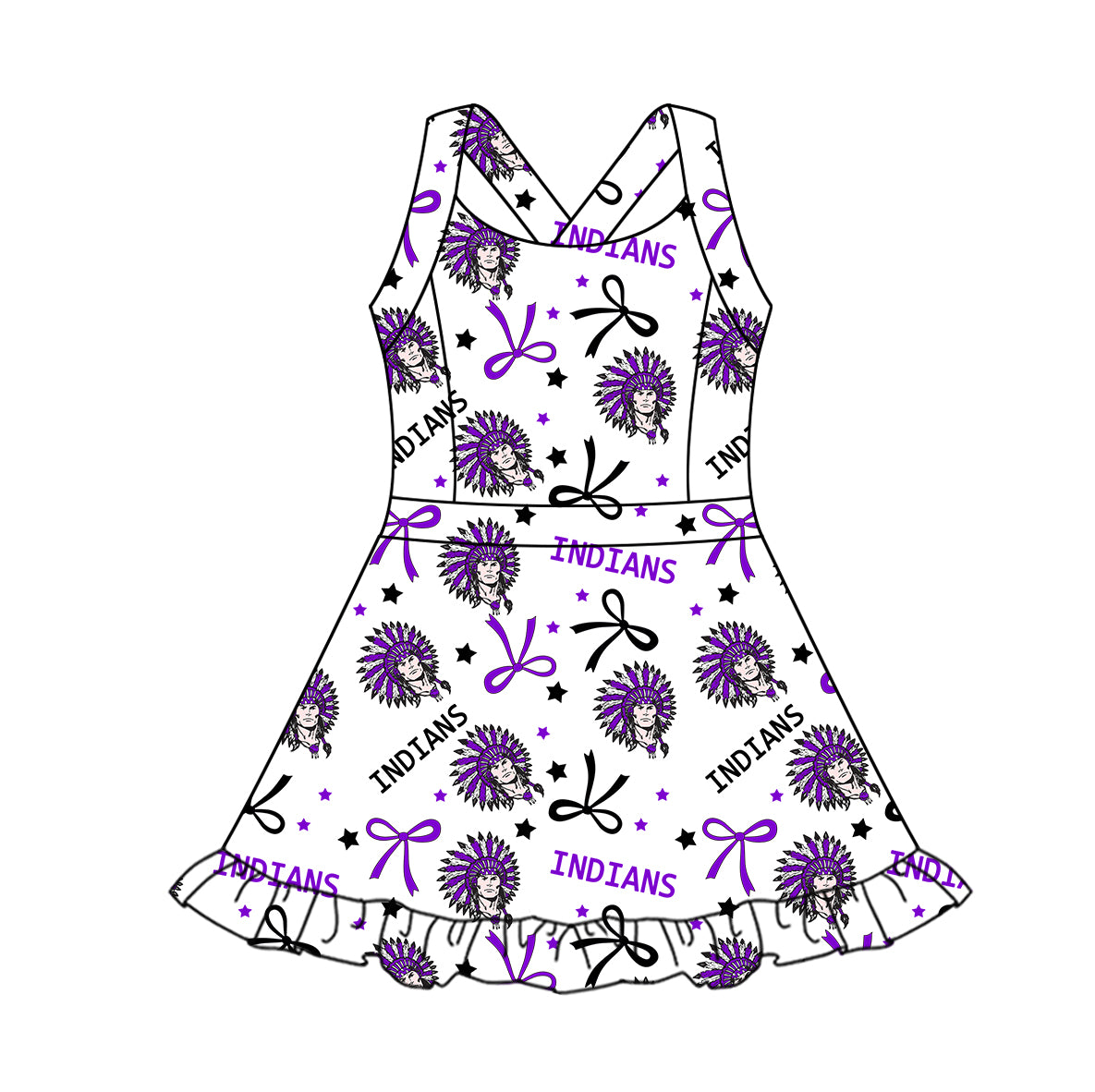 Preorder (moq 5)Baby Girls Straps Indians Team Short Knee Length Dresses