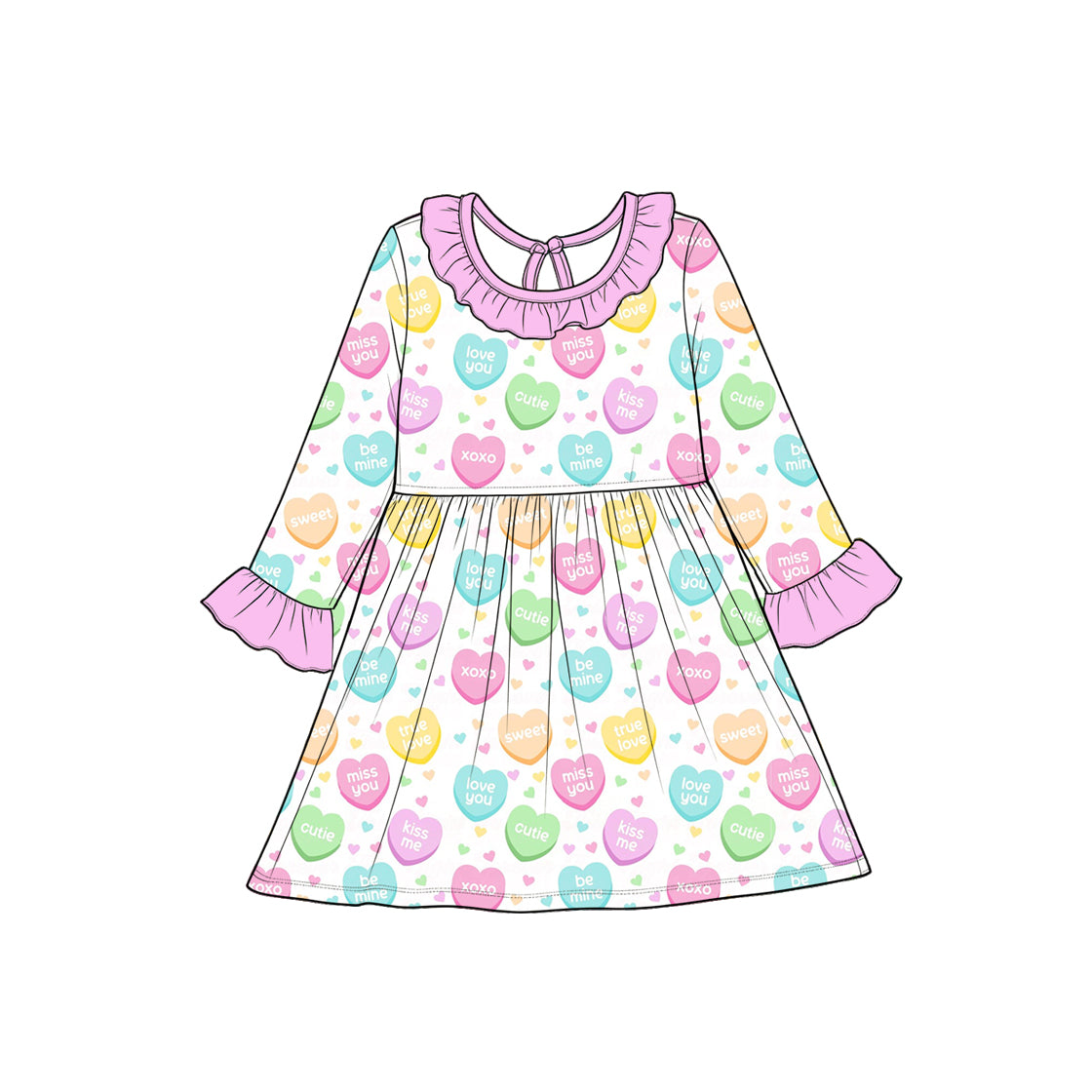 Preorder(moq5) Girls Valentine's Day O-Neck Casual Dress Heart Print Kids Party Dress