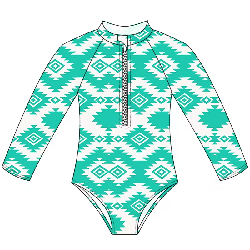 Baby Girls Green Aztec One Piece Swimsuits preorder (moq 5)