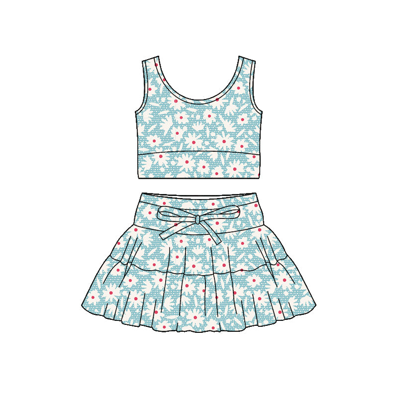 Preorder (moq 5)Baby Girls Daisy Flowers Vest Ruffle Skirt Shorts Clothes Sets