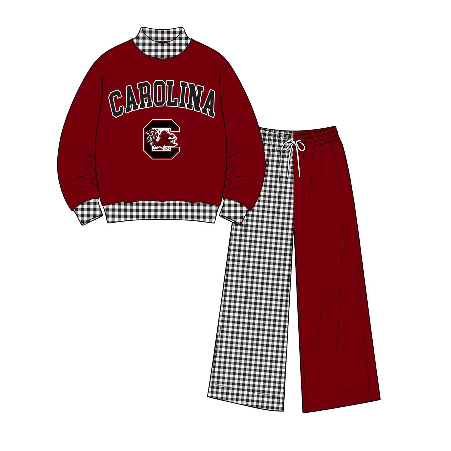 Preorder(moq 5)Baby Boys Long Sleeve Carolina Top Wide Pants Team Clothes Sets