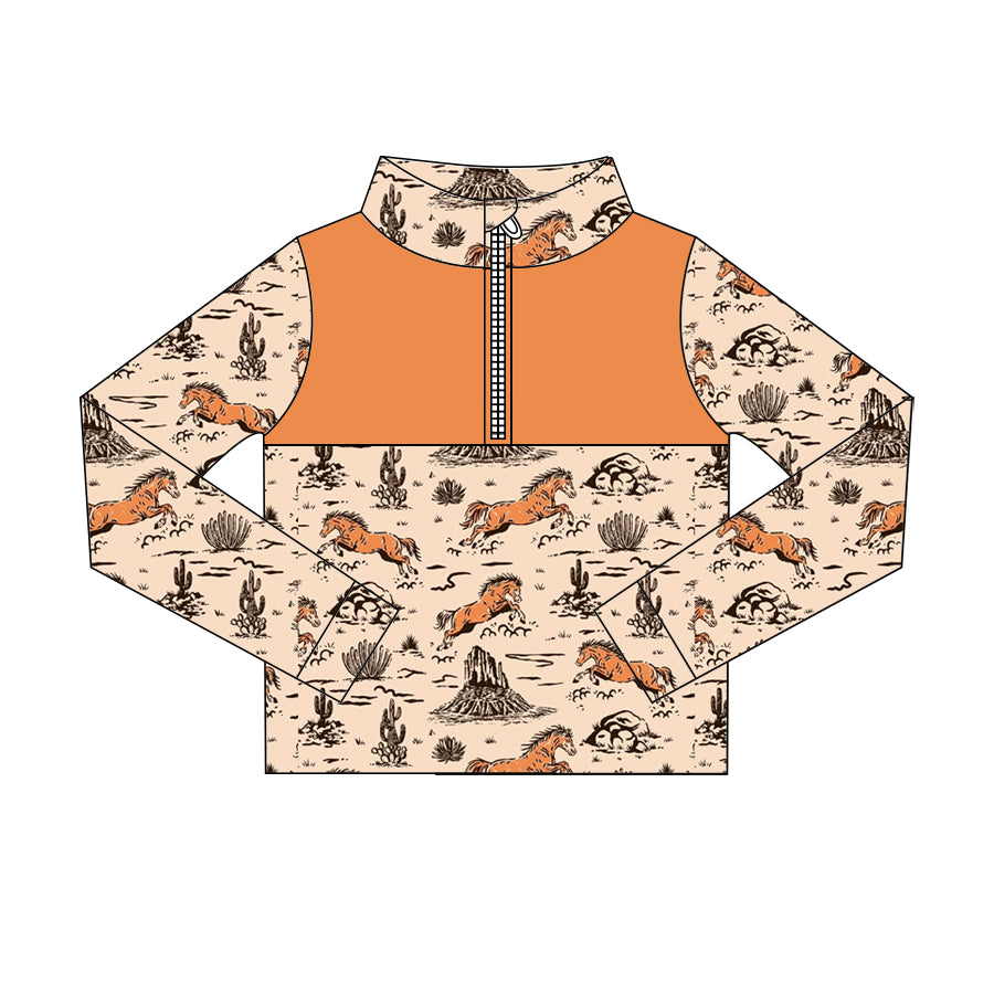 Preorder (moq 5)Baby Boys Horse Rodeos Cactus Western Zip Pullovers Tops
