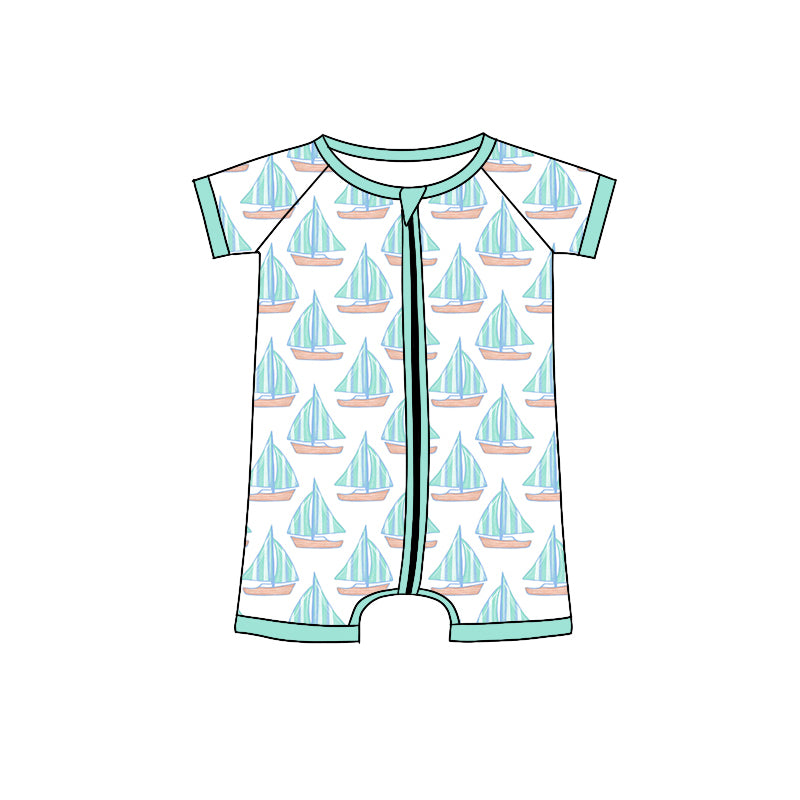 Preorder(moq 5)Baby Infant Boys Sailboat Zip Summer Rompers