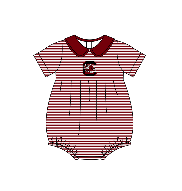 Preorder (moq 5)Baby Girls Short Sleeve South Carolina Team Ruffle Rompers