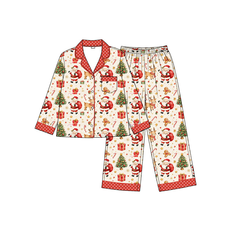 Preorder(moq 5) Girls Christmas Pajamas Set Long Sleeve Button Down Xmas Kids clothing set
