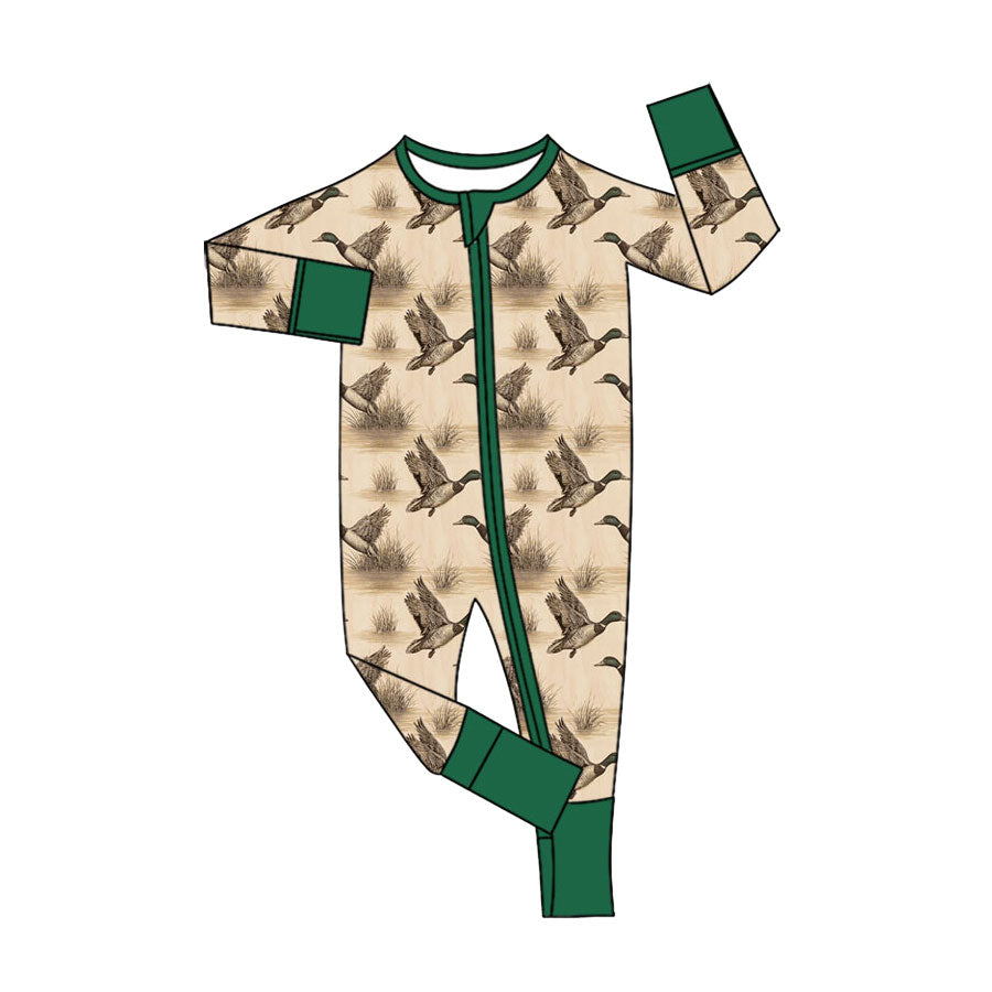 Preorder (moq 5) Baby Boy Clothes Mallard Duck Reed Print Long Sleeve Zipper Romper