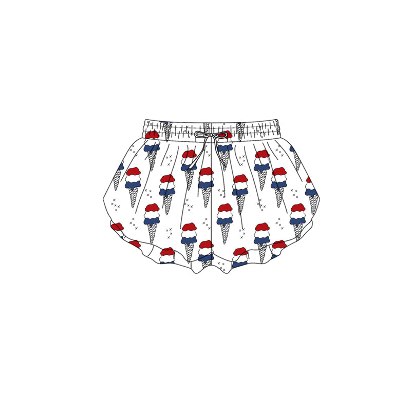 Preorder (moq 5)Baby Girls Red Blue Ice Creams 4th of July Ruffle Shorts Bottom