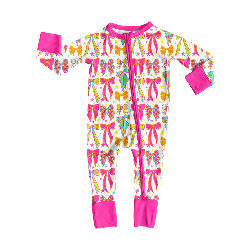Preorder(moq 5)Baby Girls Colorful Bows Stars Plaid Zipper Pant Rompers