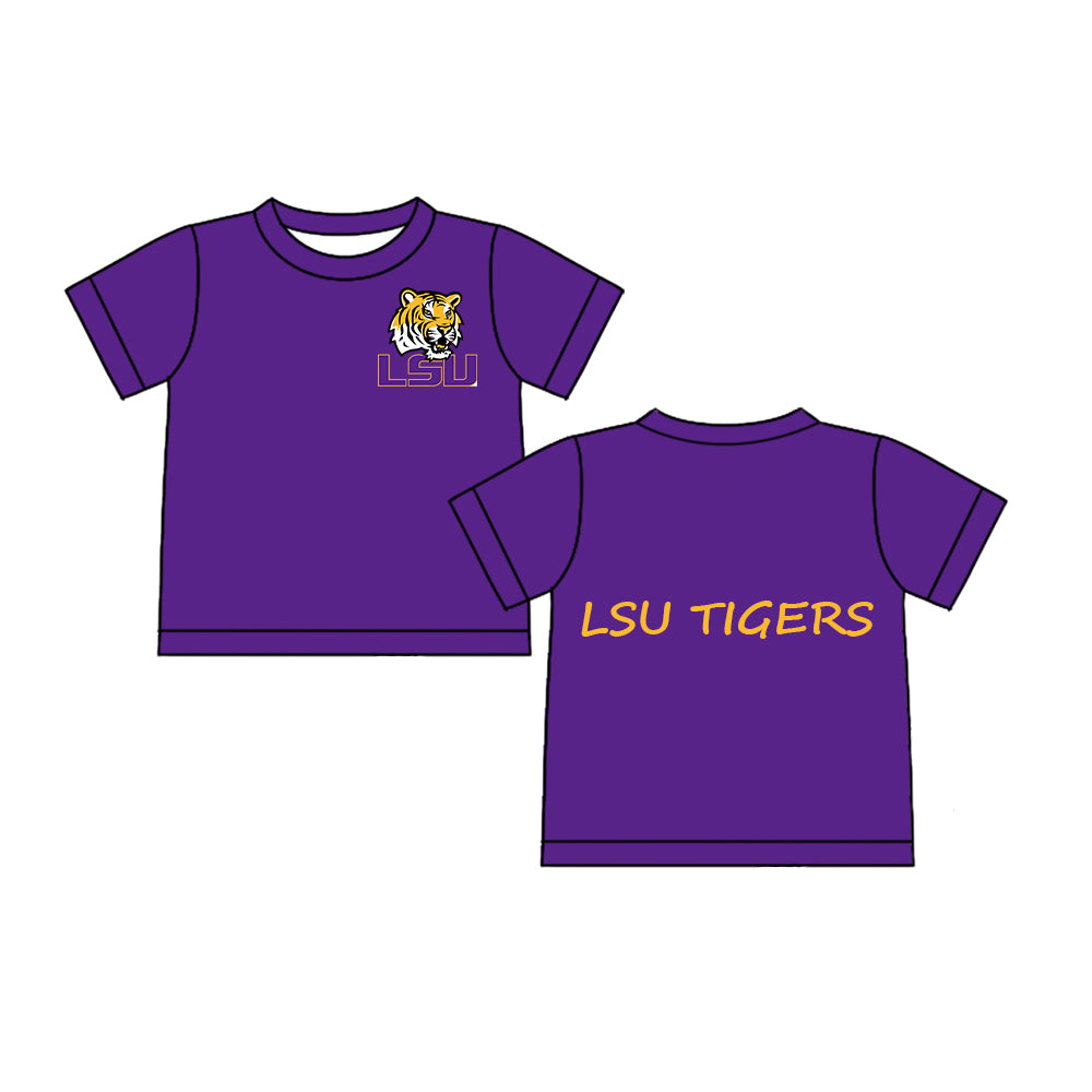 Preorder (moq 5)Baby Boys Purple Short Sleeves Tiger LSU Team Tee Shirts Top