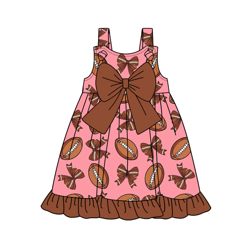 Preorder (moq 5)Baby Girls Pink Strap Footballs Bows Knee Length Dresses