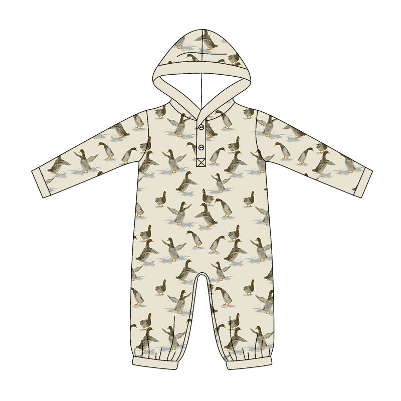 Baby Boys Long Sleeve Ducks Plaid Button Hunting Rompers Preorder