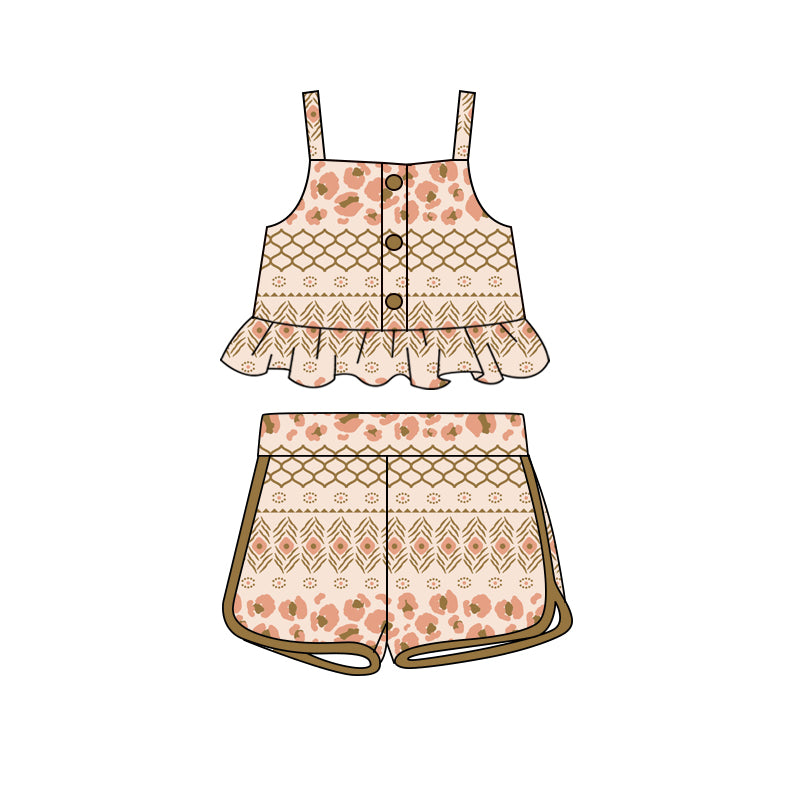 Preorder (moq 5)Baby Girls Western Aztec Straps Top Shorts Clothes Sets