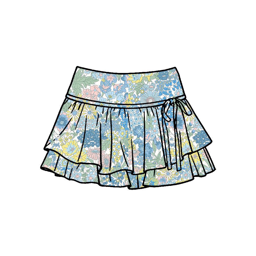 Preorder (moq 5)Baby Girls Colorful Flowers Double Ruffle Skirt Shorts Bottom