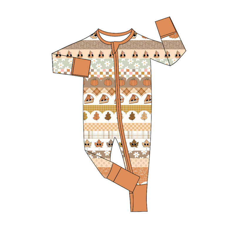 Preorder (moq 5)Baby Boys Long Sleeves Flowers Pumpkins Stripes Zipper Rompers