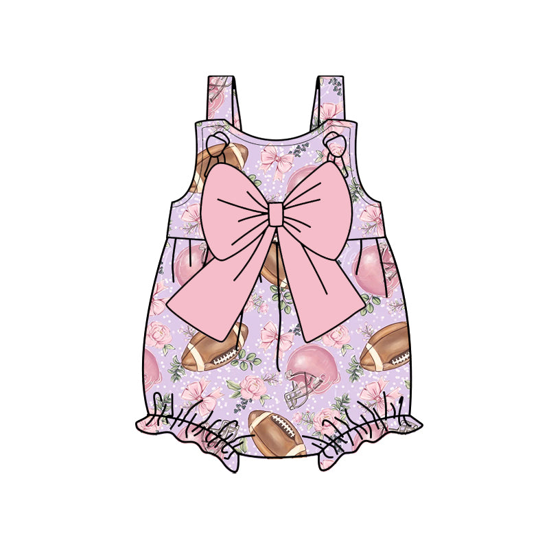 Preorder(moq 5)Baby Infant Girls Football Flowers Bow Ruffle Summer Rompers