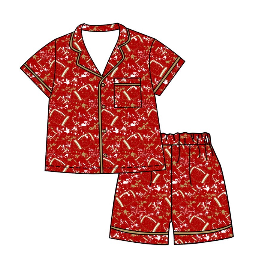 Preorder (moq 5)Baby Girls Tie-dye Footballs Print Button Pocket Top Short Team Pajamas Sets