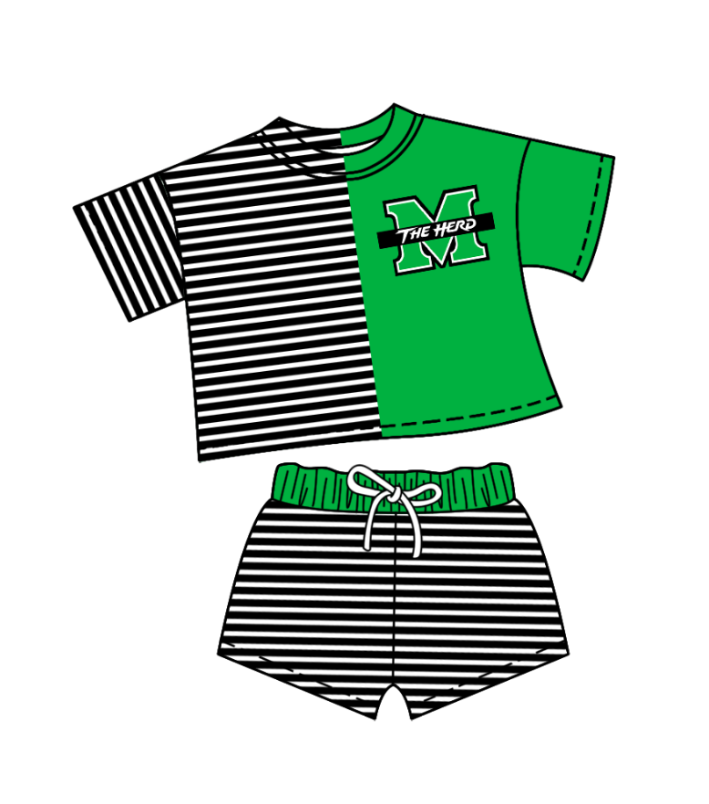 Preorder (moq 5)Baby Girls Black Stripe M The Hero Top Shorts Team Clothes Sets