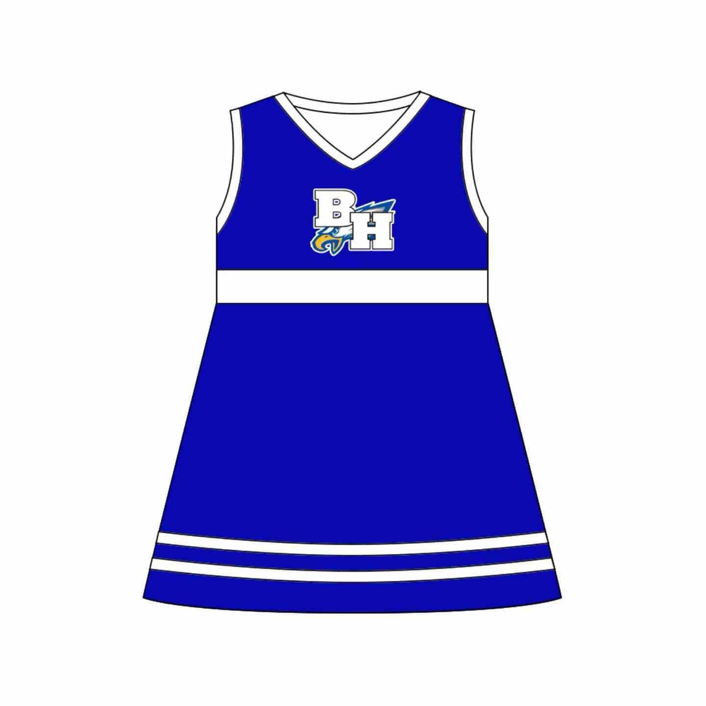 Preorder (moq 5)Baby Girls BH Blue Eagle Team Sleeveless Knee Length Dresses