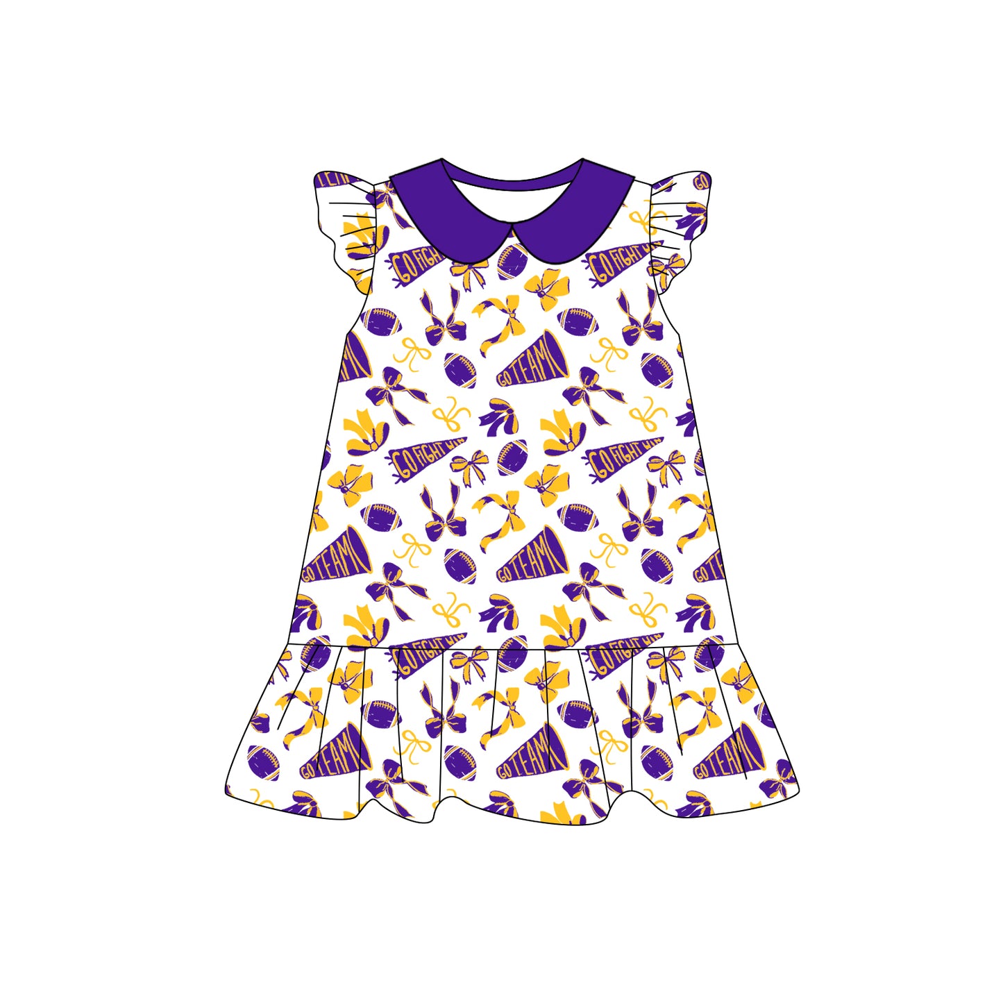 Preorder (moq 5)Baby Girls Purple flutter sleeve Team Knee Length Dresses