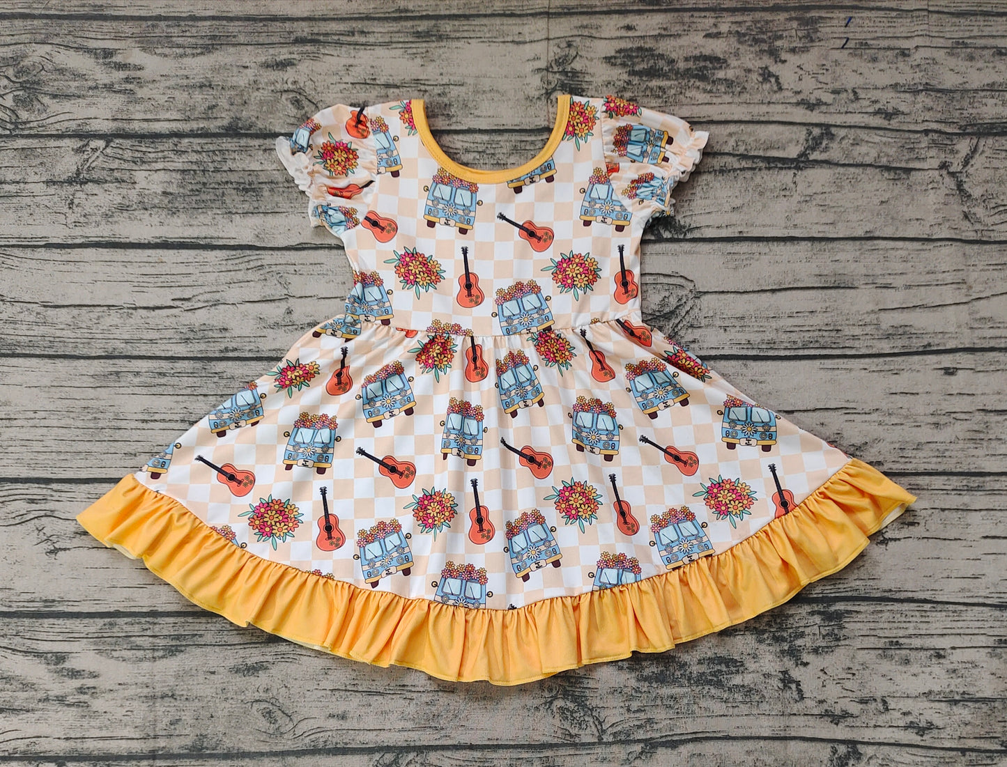 Baby Girls Flowers Guita Ruffle Knee Length Dresses