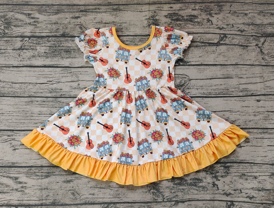 Baby Girls Flowers Guita Ruffle Knee Length Dresses