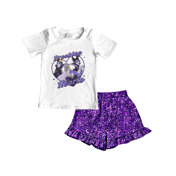 Baby Girls Breaking Hearts Shirt Purple Shorts Clothing Sets Preorder(moq 5)