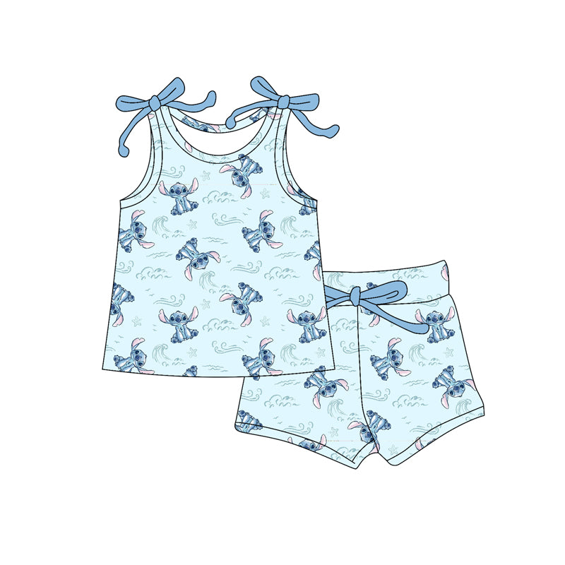 Preorder moq 5 Baby Girls Bows Sleeveless Cartoon Bunny Top Short Set