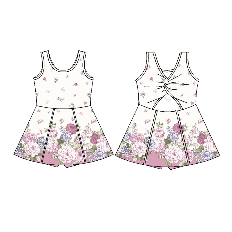 Preorder (moq 5)Baby Girls Sleeveless Lavender Roses Shorts Knee Length Dress